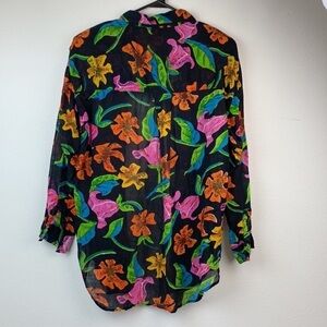 80s vintage lightweight tropical floral vibrant button down cotton shirt EUC